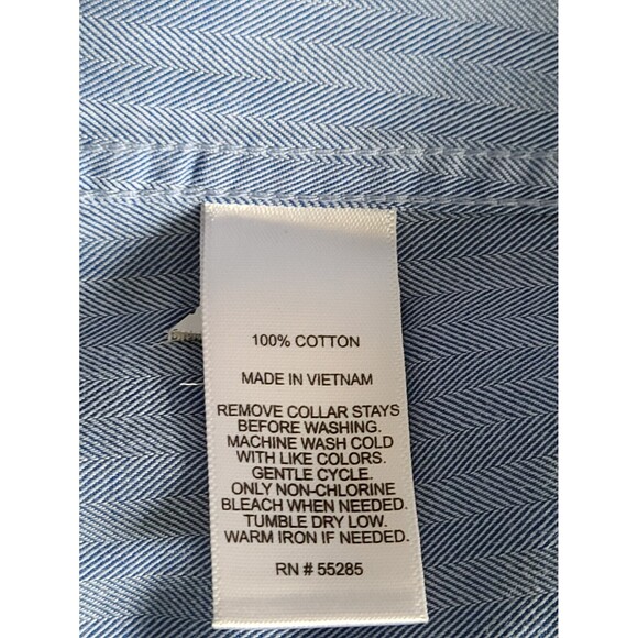 Express Mens Fitted Cotton Herringbone Shirt M Blue Button-Down Roll-Up Sleeve - Picture 8 of 8